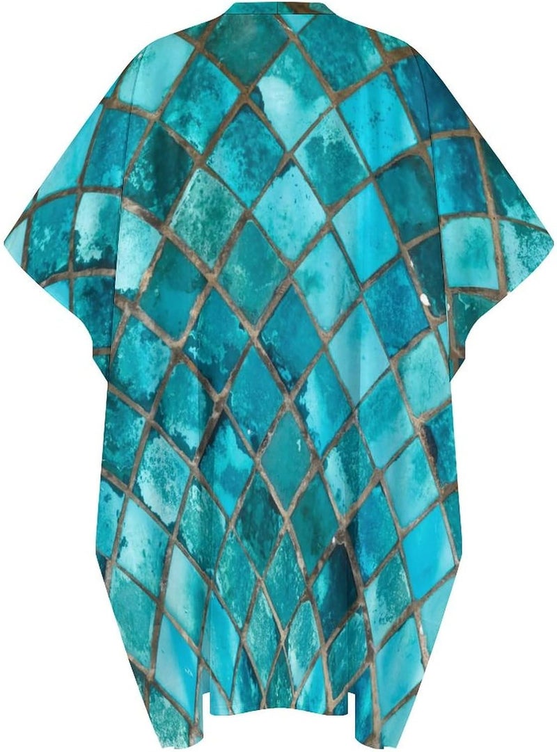 Hegropy Turquoise Blue Pattern Men's V-neck Robe Middle East Arabian Robe Butterfly Sleeves Kaftan - Image 5